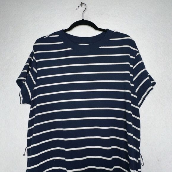 Time And Tru Womens Navy/White Striped T-Shirt Maxi Dress with Pockets Sz 14-16 - Picture 2 of 8